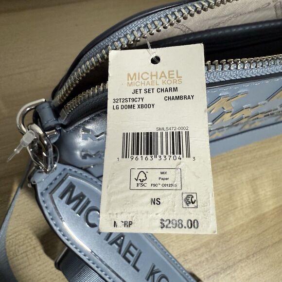 Michael Kors Jet Set Charm LG Dome Body Chambray Light Blue Crossbody Logo Bag - Picture 8 of 10